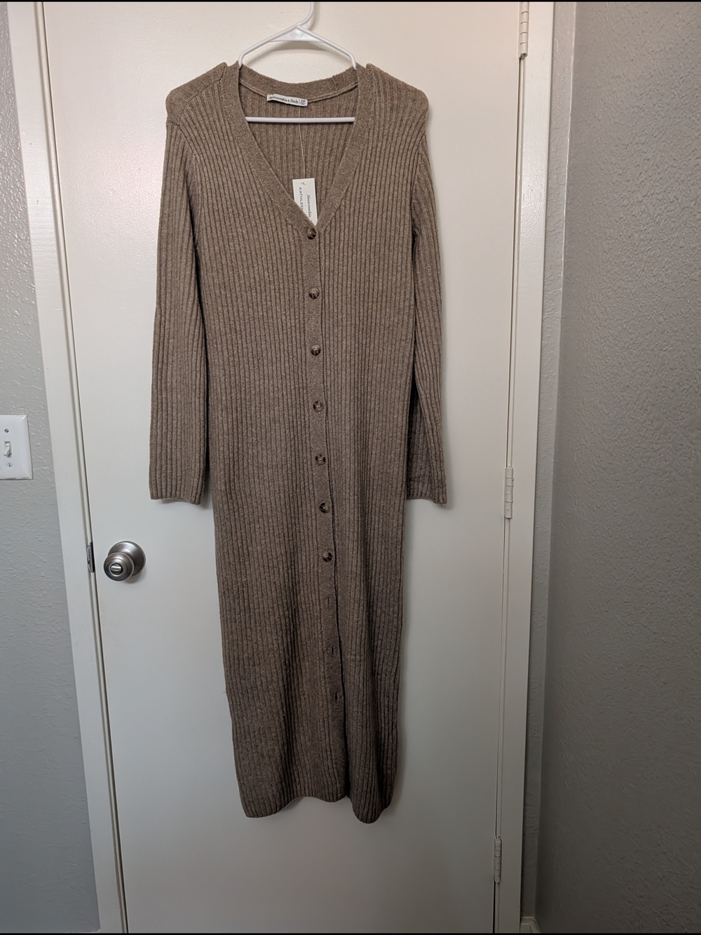 Abercrombie & Fitch X Kathleen Post Taupe Ribbed Cardigan Maxi Dress NWT Sz XSP